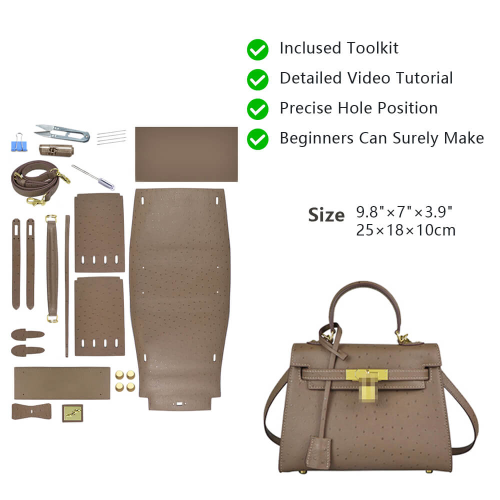 Top-Grain Leather Ostrich Embossed Handbag DIY Kit-Solace Leather HB806