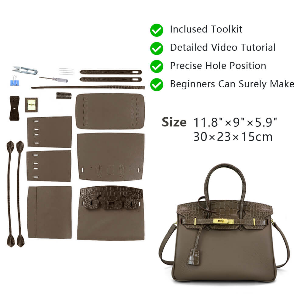 Top-Grain Crocodile-Embossed & Pebbled Leather Handbag DIY Kit HB805