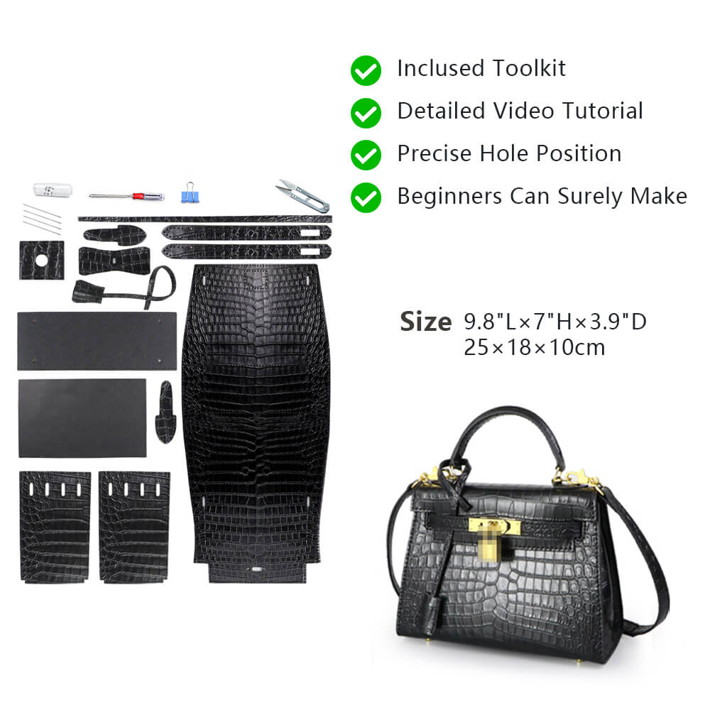 Top-Grain Crocodile-Embossed Leather Handbag DIY Kit- HB804