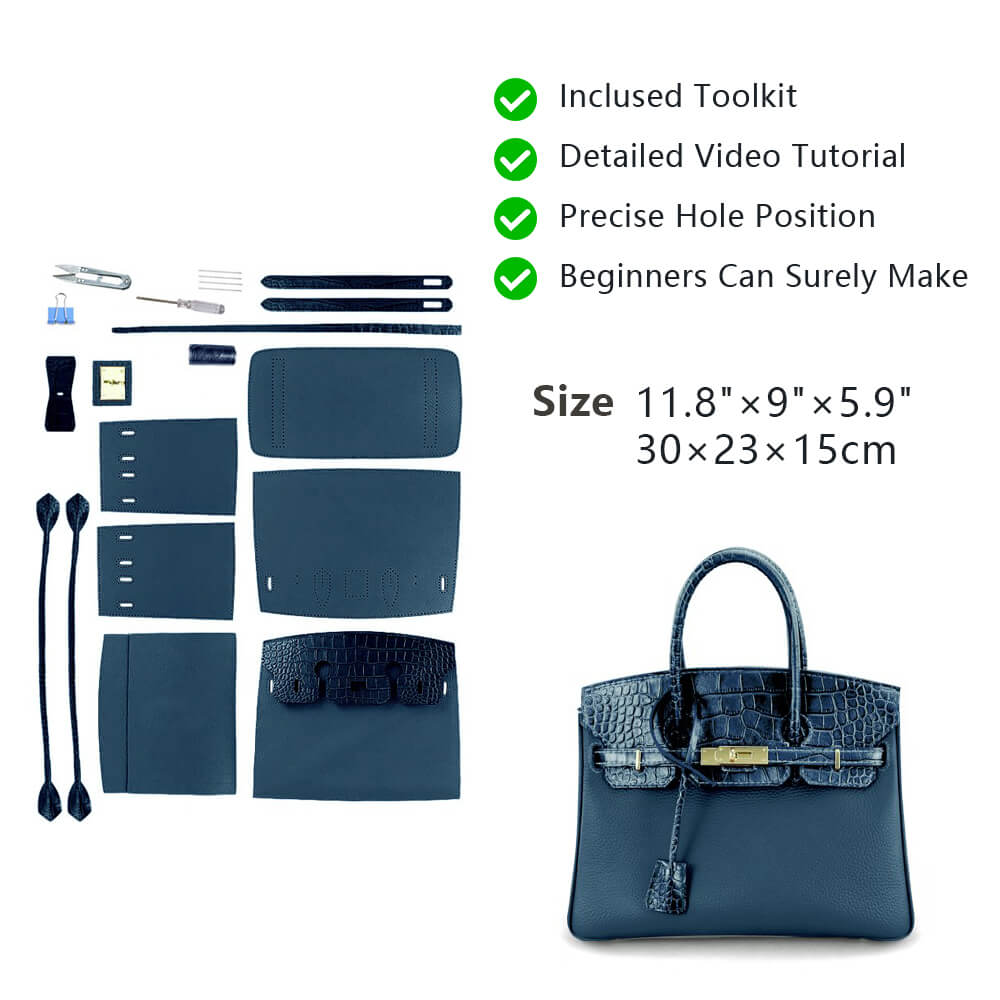 Top-Grain Crocodile-Embossed & Pebbled Leather Handbag DIY Kit HB805