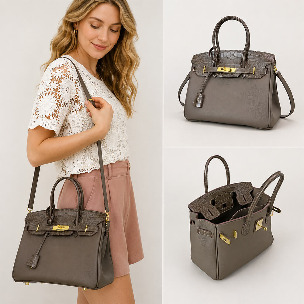 Top-Grain Crocodile-Embossed & Pebbled Leather Handbag DIY Kit-HB805